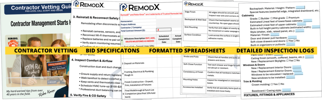 Remodel Spreadsheet Budget Punch List Hire Contractor